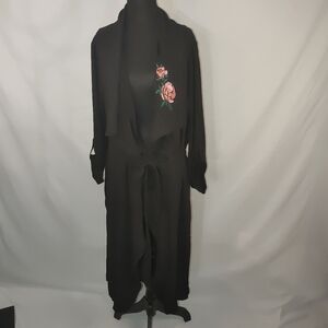IRIS Los Angeles 2XL Black Floral Embroidered Duster Cardigan Open Front
